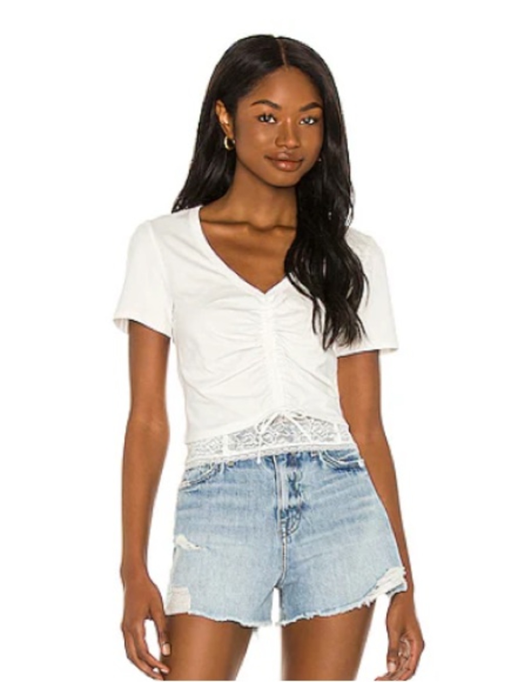 Jonathan Simkhai White V Neck Aida Organic Jersey Lace Top S Like New